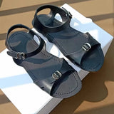 KYLETHOMASW  -  High-quality Women Genuine Leather Buckle Flat Sandal Open Toe Sandals Summer Ladies Simple Beach Shoes Sandalias De Mujer