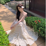 KYLETHOMASW  -  Summer Women Ruffles Designer Korean Fairy Dress Female Casual Fashion Evening Beach Dress Sexy Backless Long Strap Dress