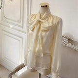 KYLETHOMASW  -  Korean Style  Knot Belted Long Sleeve Shirt Women's Spring New High Quality Elegant Fashionable Straight Cut Top