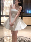 KYLETHOMASW  -  Women Elegant Solid A-line Mini Dresses New Korean Fashion Summer Plain Corset  Princess Tutu Dress Wedding Party Evening Robe