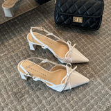 KYLETHOMASW  -  Summer New Arrival Sweet Elegant Sandal Women Bow High Heels Pointed Toe Women's Sandals Metal Buckle Trim Sandal