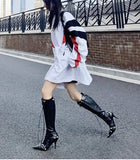 KYLETHOMASW  -  Women Sexy Chelsea Boots Pointed Toe High Heels Shoes Designer Winter New Stilettos Knee High Boots Pumps Motorcycle Botas