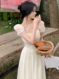 KYLETHOMASW  -  Summer Women Halter Midi Dress Elegant Female Chiffon Square Neck Party One Pieces Dresses French Solid New Vestidos Robe