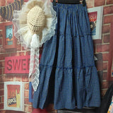 KYLETHOMASW  -  Vintage Sweet Kawaii Mori Girl Style Plaid Long Skirt Women Spring Summer High Waist A-Line Ruffled Loose Aesthetic Maxi Skirt