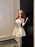 KYLETHOMASW  -  High Quality Luxury Chest Hugging Dresses Spring Women Sleeveless Backless Ball Gown Dress Summer High Waist Zipper Mini Dress