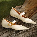 KYLETHOMASW  -  Large size 34-42 women's genuine leather Mary Jane flats pointed toe high quality soft comfortable casual female daily footwear