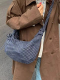 KYLETHOMASW  -  Korean Plaid Hobos Bag High Capaci Bolsos mujer College Style Shoulder Bags for Woman Commuter Sac Femme Lace-up Bolsas Bolsa