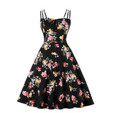 KYLETHOMASW  -  New Vintage Elegant Floral Party Cami A-Line Dress 50s 60s Women Summer Fashion Spaghetti Strap Shirred Back Retro Dresses