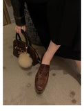 KYLETHOMASW  -  Women's New Retro Pleated Black Leather Penny Loafers Premium Eel Skin Texture Comfortable Slip-On Flats Daily Office Casual