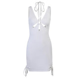 KYLETHOMASW  -  Summer Backless Bodycon Dress Women Hollow Out 2025 Bandage Mini Sleeveless White Black Sexy Party Dresses Beach