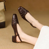 KYLETHOMASW  -  Design 2025 Vintage Women Sandals Square Toe Block Heels 3.5cm Back Buckle Strap Big Size 43 Dating Shoes 31 32