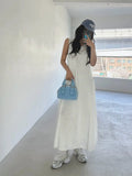 KYLETHOMASW  -  2025 Fashion Korean Side Pleated Large Swing Vest Dress Women Summer New Retro and Stylish Loose White Long Vestidos
