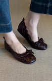 KYLETHOMASW  -  Red Bow Pleated Design Brand Ballet Flat Shoes Women Retro Round Toe Shallow Mary Jane Shoes Comfortable Moccasin Casual Shoes