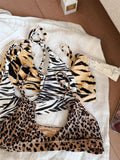 KYLETHOMASW  -  Tiger Striped Bra Set Woman Deep V-neck Adjusted-strap Seamless Bras+Low Waist Panties Casual High Elasticity Lingerie Sets New