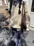 KYLETHOMASW  -  Vintage Sweater Women Harajuku V Neck Knitted Pullovers Winter Korean Long Sleeve Knitwears Streetwear Casual Jumpers New