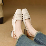 KYLETHOMASW  -  Design 2025 Vintage Women Sandals Square Toe Block Heels 3.5cm Back Buckle Strap Big Size 43 Dating Shoes 31 32