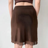 KYLETHOMASW  -  Y2K Lace Mesh Short Skirt Women Retro Solid Color Summer Bag Hip Slimming Coffee Sexy