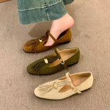 KYLETHOMASW  -  Luxury Metal Decoration Tassel Design Flats Women Comfortable Faux Suede Soft Sole Loafers Retro T Strap Buckle Mary Jane Shoes