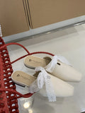 KYLETHOMASW  -  Slippers Casual Flat Shoes Female Lace Beige Heeled Sandals Slides Cover Toe Slipers Women Mules Sexy Butterfly-Knot Luxury Blac