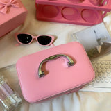 KYLETHOMASW  -  Pink Bow PU Leather Makeup Bag Alloy Handle Portable Skincare Product Storage Box Waterproof Large Capacity Handheld Makeup Case