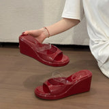 KYLETHOMASW  -  Platform Wedges Heel Women's Slippers Summer Fashion PVC Transparent Slides Ladies Comfort Open Toe Vacation Dress Shoes