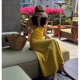 KYLETHOMASW  -  Elegant Women's Sleeveless Knit Long Dress Solid Color Elastic Slim A-Line Dresses Summer Casual Beach Holiday Sundress A010