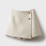 KYLETHOMASW  -  Autumn Winter Patchwork Zipper A-line Shorts Solid High Waist Button A-line Wide Leg Pants Skirt Fashion Casual Women Clothing