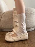 KYLETHOMASW  -  Ballet Flat Boots Women's Summer Thick Bottom Removable High Top Long Boots  Knot Sweet Fashionable Casual Boots