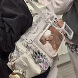 KYLETHOMASW  -  Transparent Casual Ita Bags Leopard Patchwork Harajuku Underarm Bag Women Y2k Aesthetic Fashion Ins Shoulder Handbags Streetwear