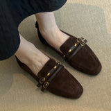 KYLETHOMASW  -  British Style Suede Square Toe Women's Loafers Retro Belt Buckle Design Flats Shoes Women Comfortable Casual Commute Office Shoe