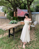 KYLETHOMASW  -  Summer Women Halter Midi Dress Elegant Female Chiffon Square Neck Party One Pieces Dresses French Solid New Vestidos Robe