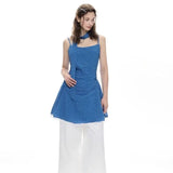 KYLETHOMASW  -  Blue Sleeveless Polka Dot Suspender Skirt with Waist Fashionable Holiday Style Dress Women Summer Sweet Scarf Skirt Chic