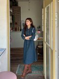 KYLETHOMASW  -  Autumn Spring New Design Vintage High-Waisted Long Denim Dress Women Single Breasted Slim Waist Pleated Mid-Length Dresses