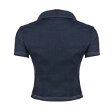 KYLETHOMASW  -  Women's Denim Look Shirt V Collar Three Button Cardigan Casual Long Sleeve Blouse Office Chic Top