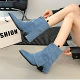 KYLETHOMASW  -  Autumn Winter Women Western Cowboy Boots Vintage Pointed Toe Shoes Ladies Thick Heel Short Botas Zapatos De Mujer