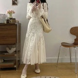 KYLETHOMASW  -  Flowers Mermaid Dresses for Women Flare Sleeve Korean Fashion Long Dress Spring Autumn Elegant Vestidos Mujer