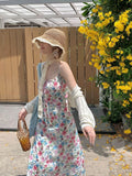 KYLETHOMASW  -  French Sweet Floral Dress Women Summer Fashion Elgant Spaghetti Strap Dresses New Off Shoulder Travel Holiday Lady Vestidos