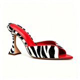 KYLETHOMASW  -  Women Zebra Print Flared Cone Heel Mules Open Toe Backless Slide Sandals Animal Stripes High Heels  Party Summer Fashion Ladies