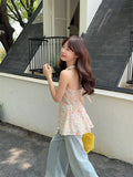 KYLETHOMASW  -  Sweet Floral Hanging Neck V-neck Sleeveless Vest Women Summer 2025 New Style Slimming Waist Trendy Camisole Top