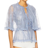KYLETHOMASW  -  Women Lace Capelet with Bow Tie & Scalloped Trim Sheer Romantic Overlay Shirt Tops Shrug Cape Batwing Sleeve Cover Ups