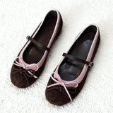 KYLETHOMASW  -  Fashion Mixed Color Bow Embellished Ballet Flats For Women Faux Suede Buckle Comfort Mary Jane Shoes Elegant Party Dress Shoes