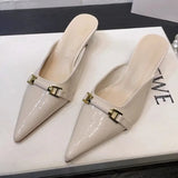 KYLETHOMASW  -  Ladies Pointed Toe Shoes New Spring Leather Shallow Mouth Comfortable Casual Women's High Heel Sandals Fashion Slippers35-40