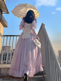 KYLETHOMASW  -  French Vintage Purple Dress Summer Puff Sleeve Backless Bow A-Line Midi Dress Fashion Party Evening Palace Princess Dress