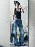 KYLETHOMASW  -  New Vintage Washed Distressed Fashion Female Wide Leg Pants American Basic High Waist Loose Casual Straight Simple Women Jeans