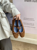 KYLETHOMASW  -  Sweet Butterfly Knot Stripe Design Mary Jane Shoes Women Comfortable Suede Elastic Band Casual Flats Elegant Brand Designer Shoe