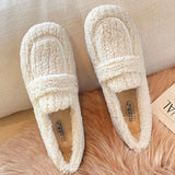 KYLETHOMASW  -  Plus Size 34-43 Women Wool Shoes Winter Warm Cotton Loafers Femmes Lambswool Moccasins Slip On Round Toe Ladies Sheep Fur Flats