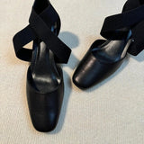 KYLETHOMASW  -  Women'sShoes Square Toe Thick Middle Heel Cross Elastic Cowhide Color Office Women Shallow Single Shoes