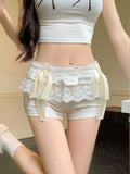 KYLETHOMASW  -  Ballet Style White Lace Low Waist Shorts Women Clothing Summer New Sweet Sexy Slimming Underwear Bow Leggings Women Shorts