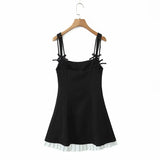 KYLETHOMASW  -  Sexy Spaghetti Straps Black Pink Mini Dress Women Pleated Hem Patchwork A-line Slim Summer Dresses Party Robe