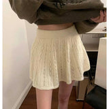 KYLETHOMASW  -  Streetwear Knitted Mini Skirt Women Fashion Hollow Out Ball Gown Skirts Autumn Winter Gyaru Harajuku Korean Loose Faldas